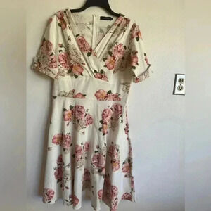 Floral Beige Dress, XL